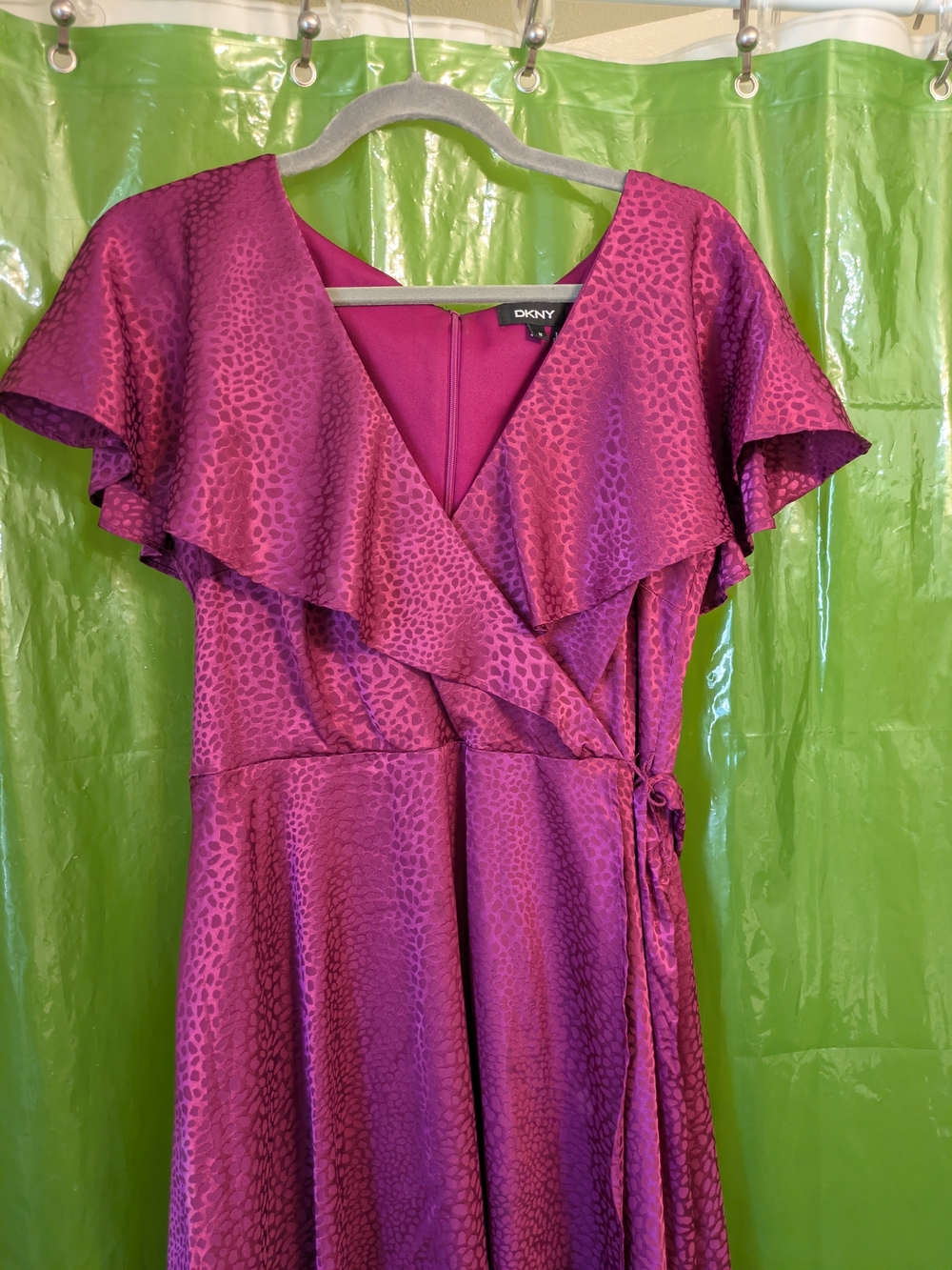 DKNY Magenta Wrap Dress with Flutter Sleeves